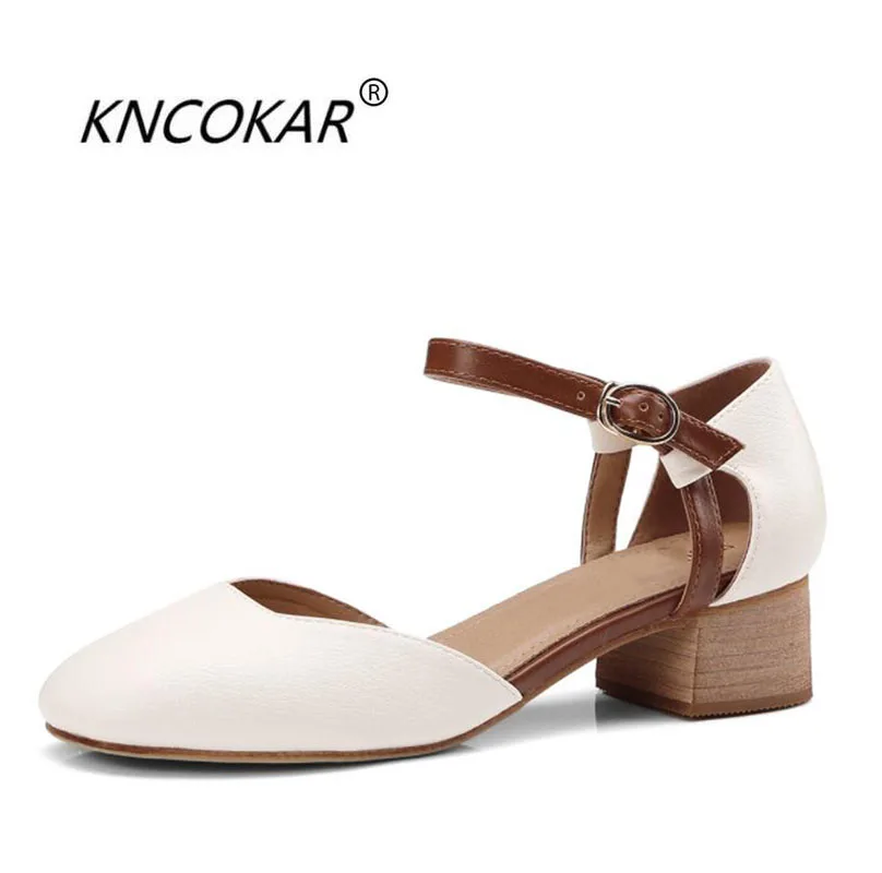KNCOKAR 2018 Women's summer new style grandma shoes with square hair