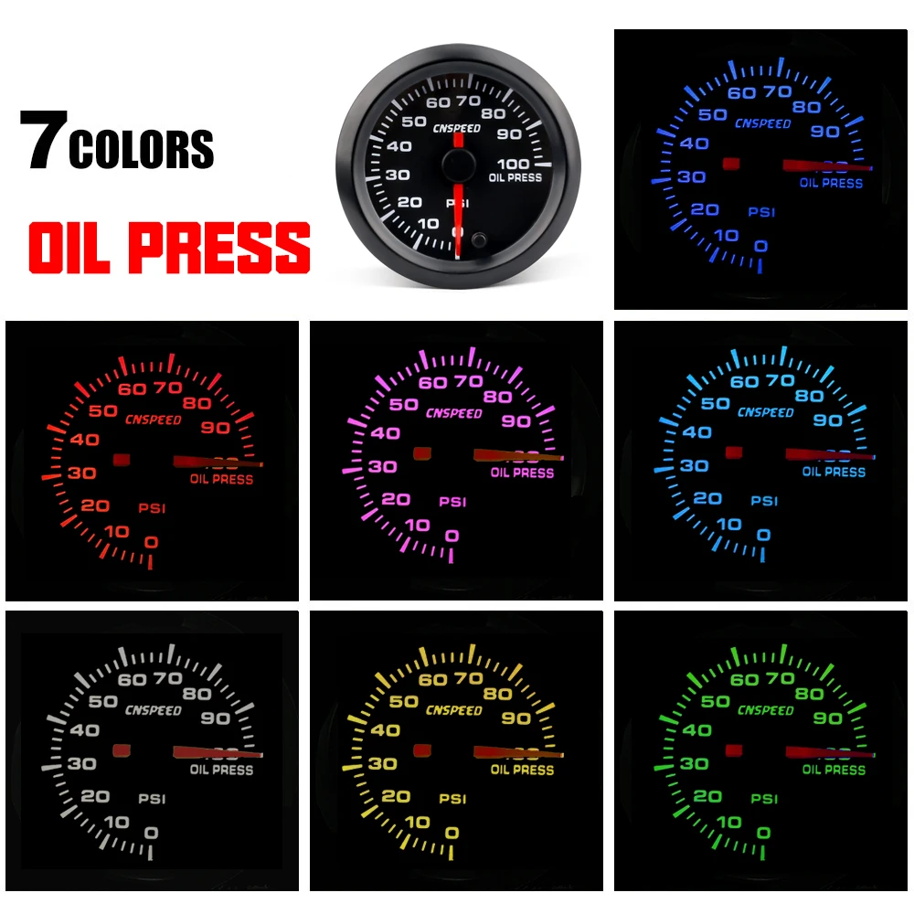 CN speed 52 мм Датчик давления масла автомобильный 7 цветов светодиодный 0-100PSI Масляный Пресс высокоскоростной двигатель с датчиком YC101377