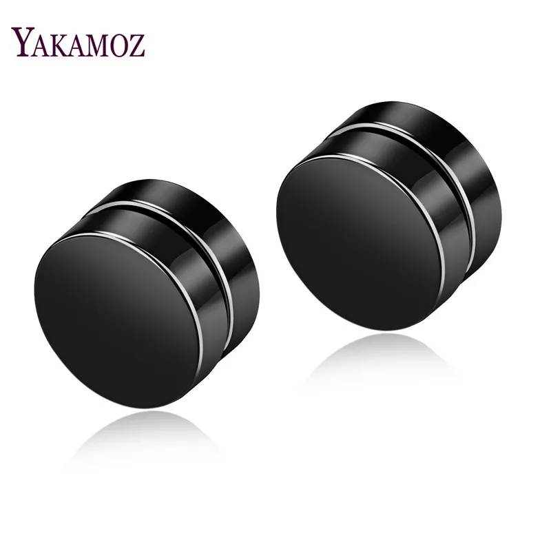 

YAKAMOZ Punk Style Black Steel Earrings for Men Fashion Smooth Stud Earring Titanium Round Earrings Male Jewelry Hip Hop Gifts