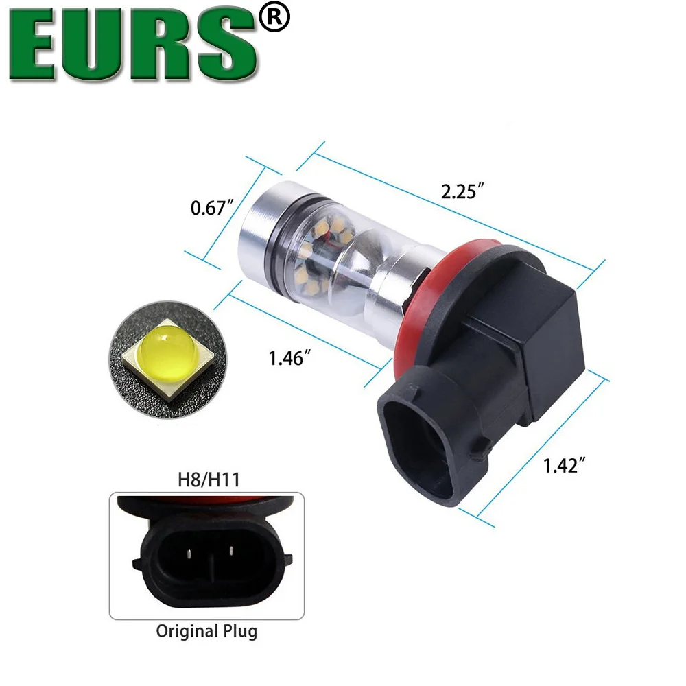 EURS(TM) Светодиодный фонарь H1 H4 H7 H11 9005 9006 Белый светодиодный противотуманный