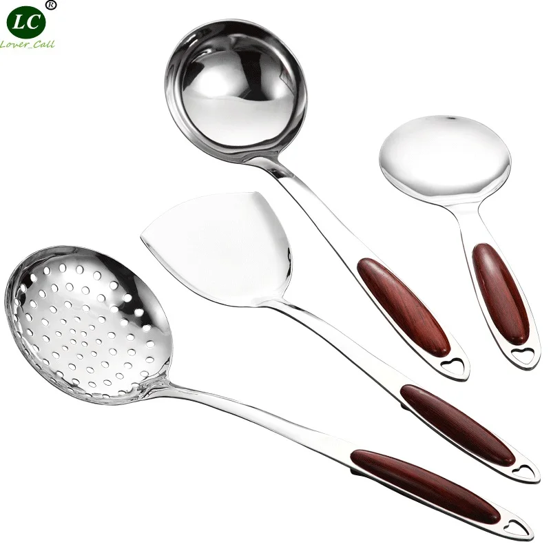 

Stainless steel Wood Color Utensils Sets of 4Pcs Cooking Shovel Spoon Colander Ladle Set Kitchen Tool Gadgets Cooking Tool Sets