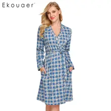 Ekouaer, женское кимоно, халаты, одежда для сна, хлопок, халат в клетку, с длинным рукавом, мягкий, спа, халаты, халат, одежда для сна