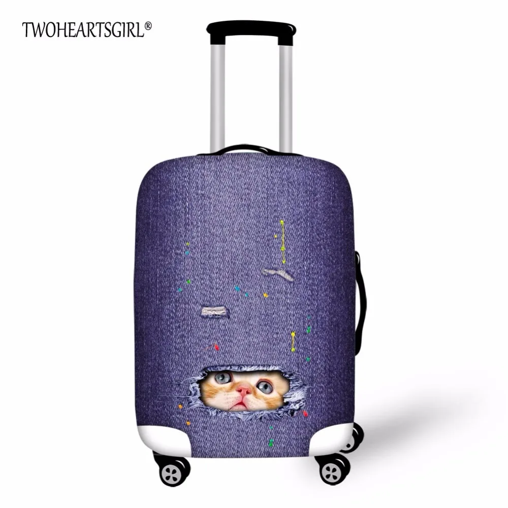 TWOHEARTSGIRL деним милый кот печатных путешествия Чемодан чемодан защитная крышка для магистральных чехол для 18-30 чемодан Крышка эластичный