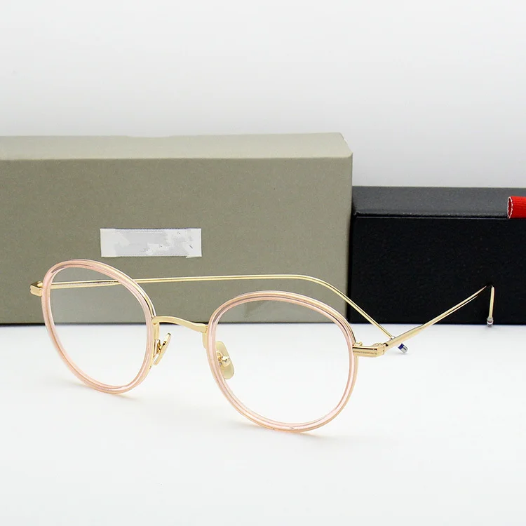 Vinatge Круглый очки рамки S для мужчин оптический от близорукости, по рецепту зрелище женщин с TB оригинальная коробка 905 - Цвет оправы: Pink color