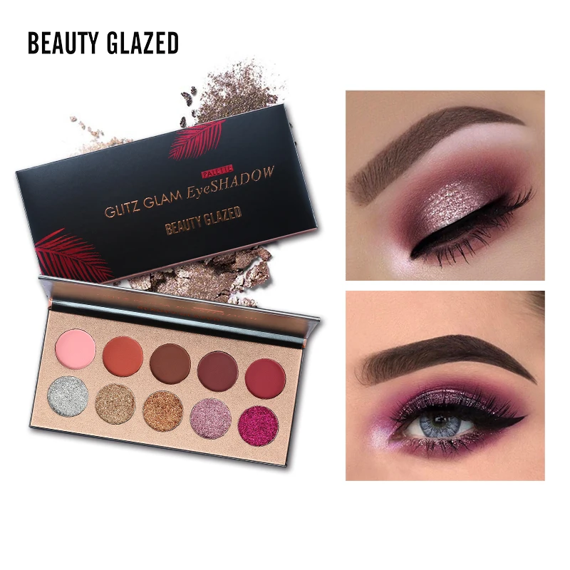 

BEAUTY GLAZED 10 Color Glitters Diamond Eyeshadow Palette Long-lasting Eye Shadow Easy to Wear Shimmer Natural Makeup Palette