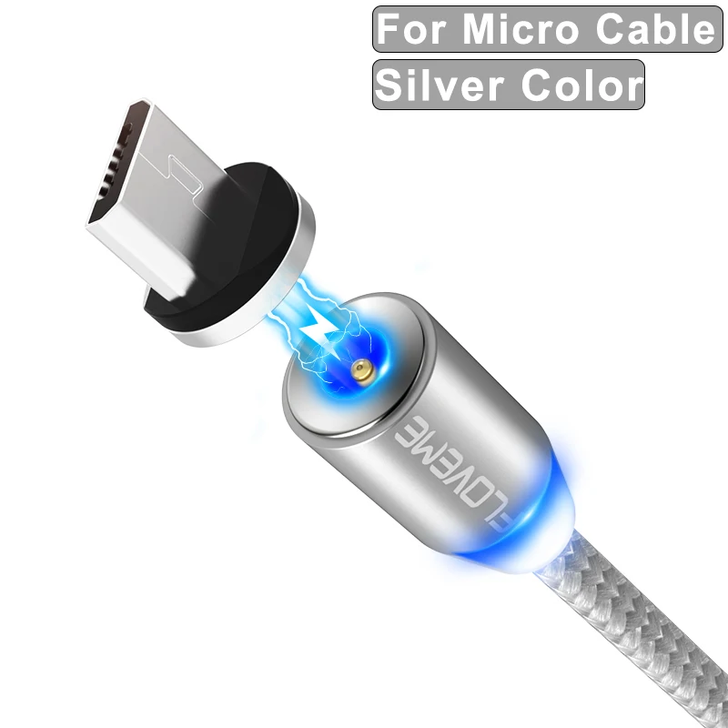 FLOVEME Магнитный зарядный кабель Micro usb type C кабель для освещения 2A Быстрая зарядка USBC/type-C провод для iPhone samsung кабель - Цвет: For Micro Silver