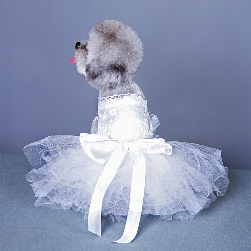 Pet Dog Wedding Dress Puppy Handmade Lace Embroidered Clothes For Small