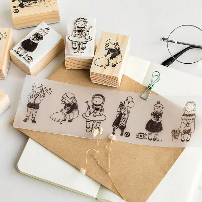 1 шт. милая девочка серия деревянный штамп дети DIY ручной работы скрапбук фотоальбом, штамп для учащихся искусство, Ремесла подарки