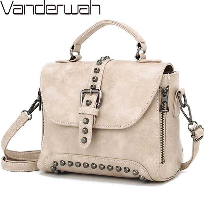 حار الأبيض خمر النفط جلد حقيبة يد فاخرة حقائب النساء مصمم Crossbody حقائب للنساء 2018 برشام صغيرة السيدات اليد حقيبة الكيس