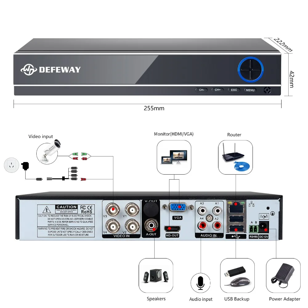 DEFEWAY HD 1080P P2P 4 CH CCTV система видеонаблюдения DVR комплект 2 шт. открытый/закрытый ИК ночного видения 2,0 МП камеры CCTV система