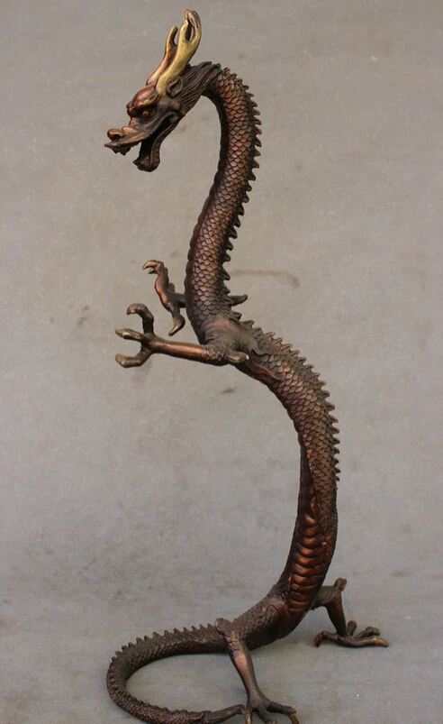 

S4896 18'' FengShui Chinese Palace Bronze Powerful Red Dragon Warrior Statue Sculpture D0318