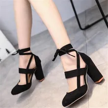 2019 New Ankle Strap Heels Women Sandals Summer Shoes Women Open Toe Chunky High Heels Party Dress Sandals Big Size 35-43 original intention new gorgeous women sandals nice polka dot open toe chunky heels sandals popular shoes woman plus us size 4 15