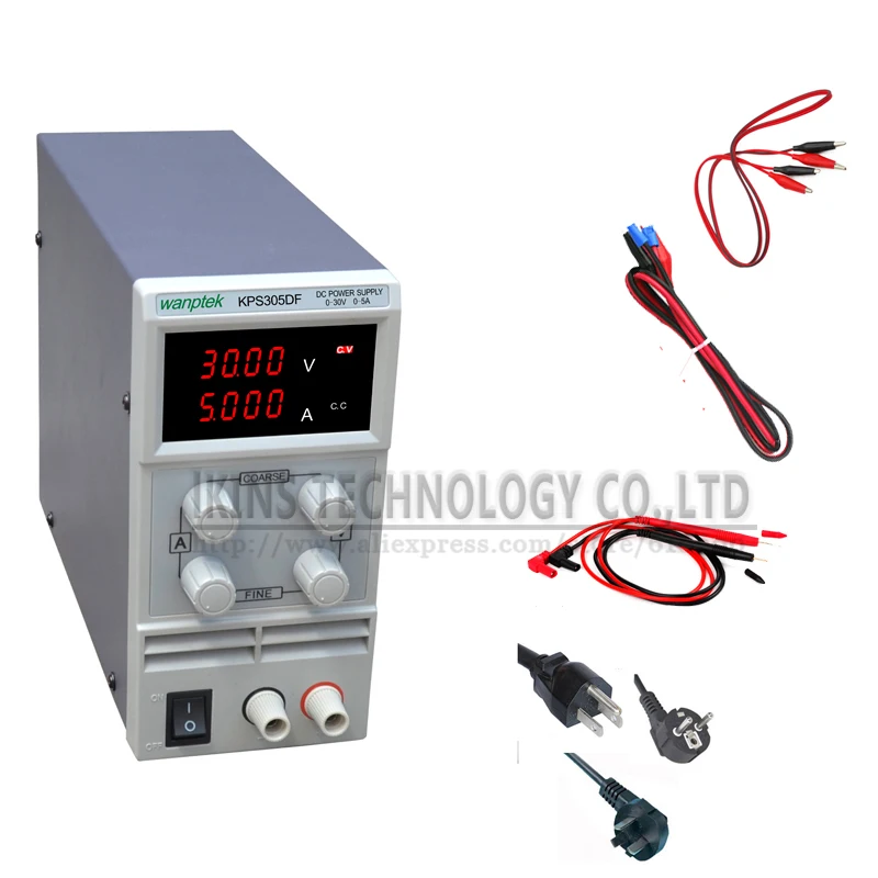 

KPS305DF 0-30V/0-5A 110V-230V 0.1V/0.001A EU LED Digital Adjustable Switch DC Power Supply mA display