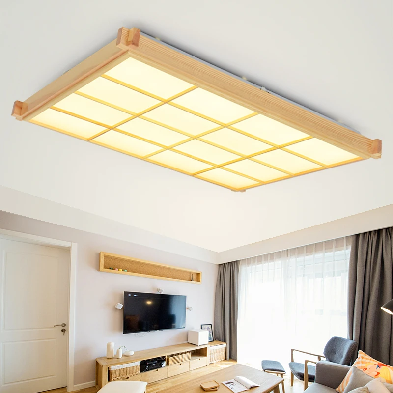 

Rectangular Checkered Wooden LED Ceiling Light Creative Living Bedroom Superior Hotel Office Lighting led ceiling lamps ZA MZ77