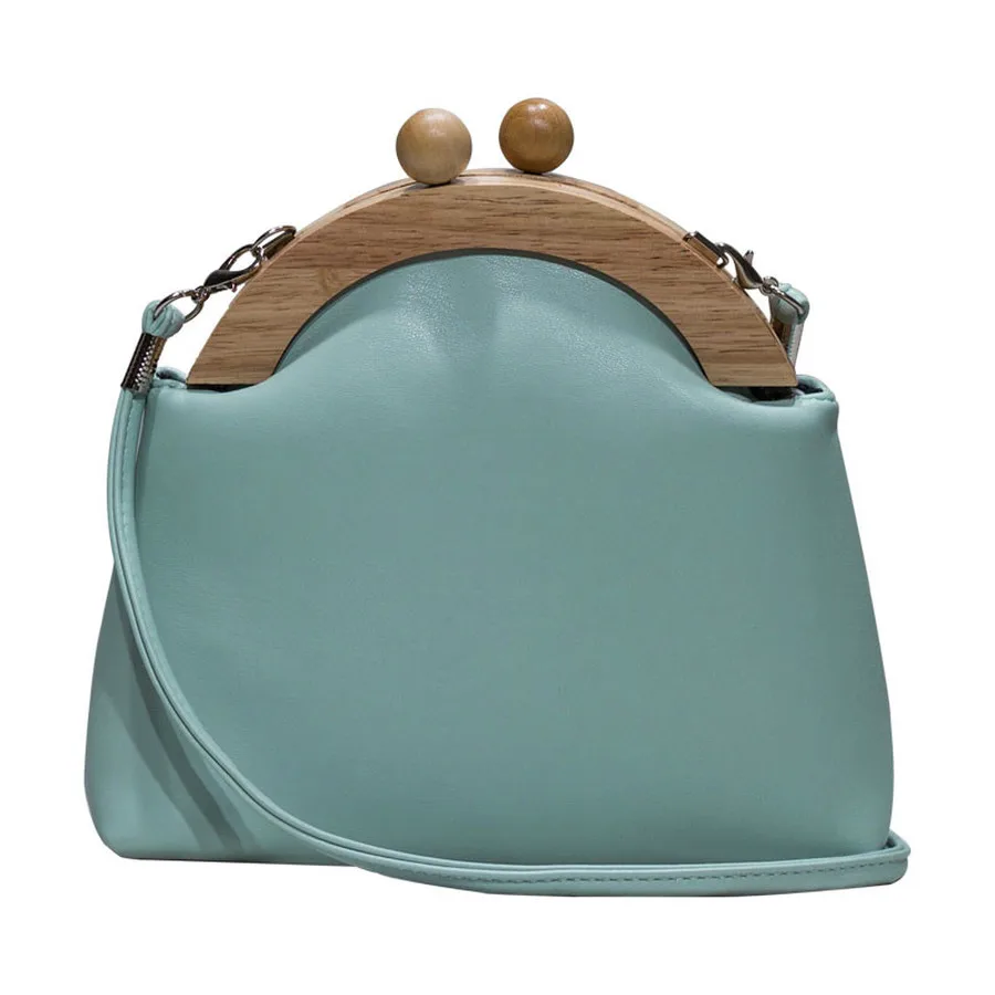 

Vintage Wooden Clip Bucket Bag Luxury Pu Leather Women Shoulder Messenger Bags Designer Box Crossbody Bag Clutch Bolso Femenino