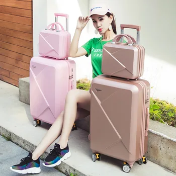

14 20inch lovely candy color trolley luggage set for girl,pink/purple/green/golden abs hardside travel luggage cheapest
