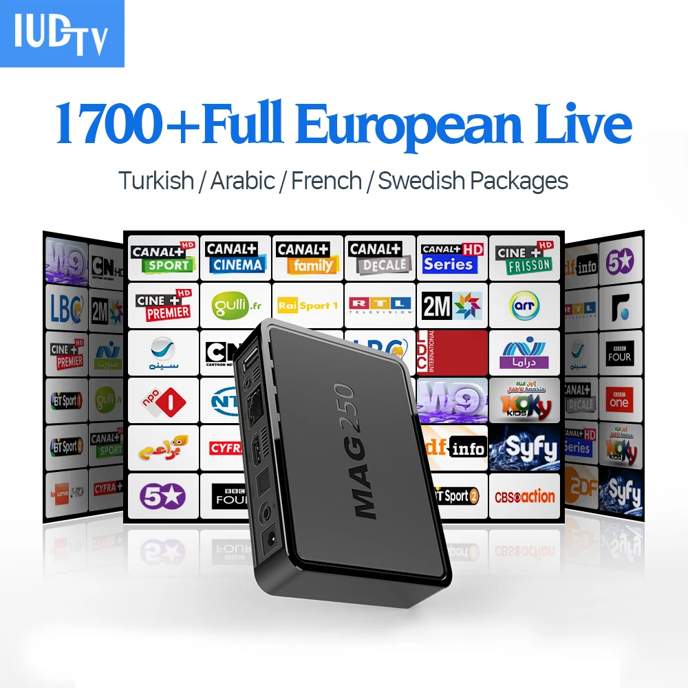 Linux IPTV Box Mag 250 Ip tv Set Top Box Europe Arabic IPTV Subscription Sweden Canal Plus French Germany IPTV Channels TV Box