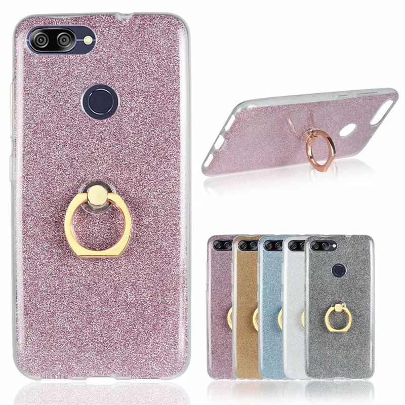 

Phone Case For ASUS ZenFone Max Plus M1 ZB570TL X018D Glitter Bling Case Finger Ring Holder TPU Silicone Back Cover For ZB570TL