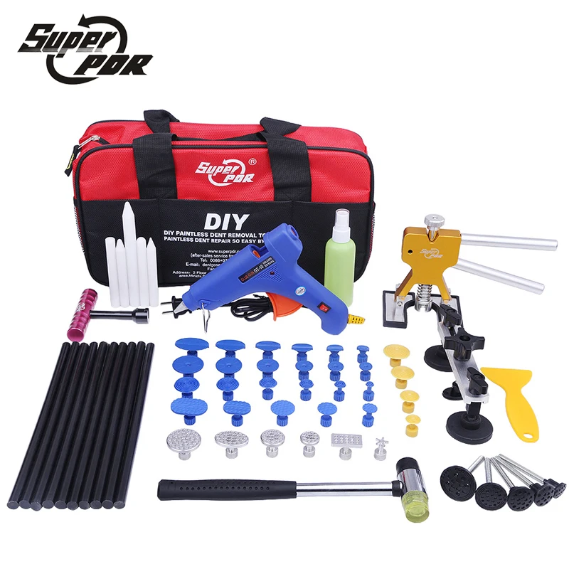 

SuperPDR dent removal tools paintless dent Hot Melt Glue Gun Pulling Bridge Rubber Hammer Dent Puller removing dents tool sets