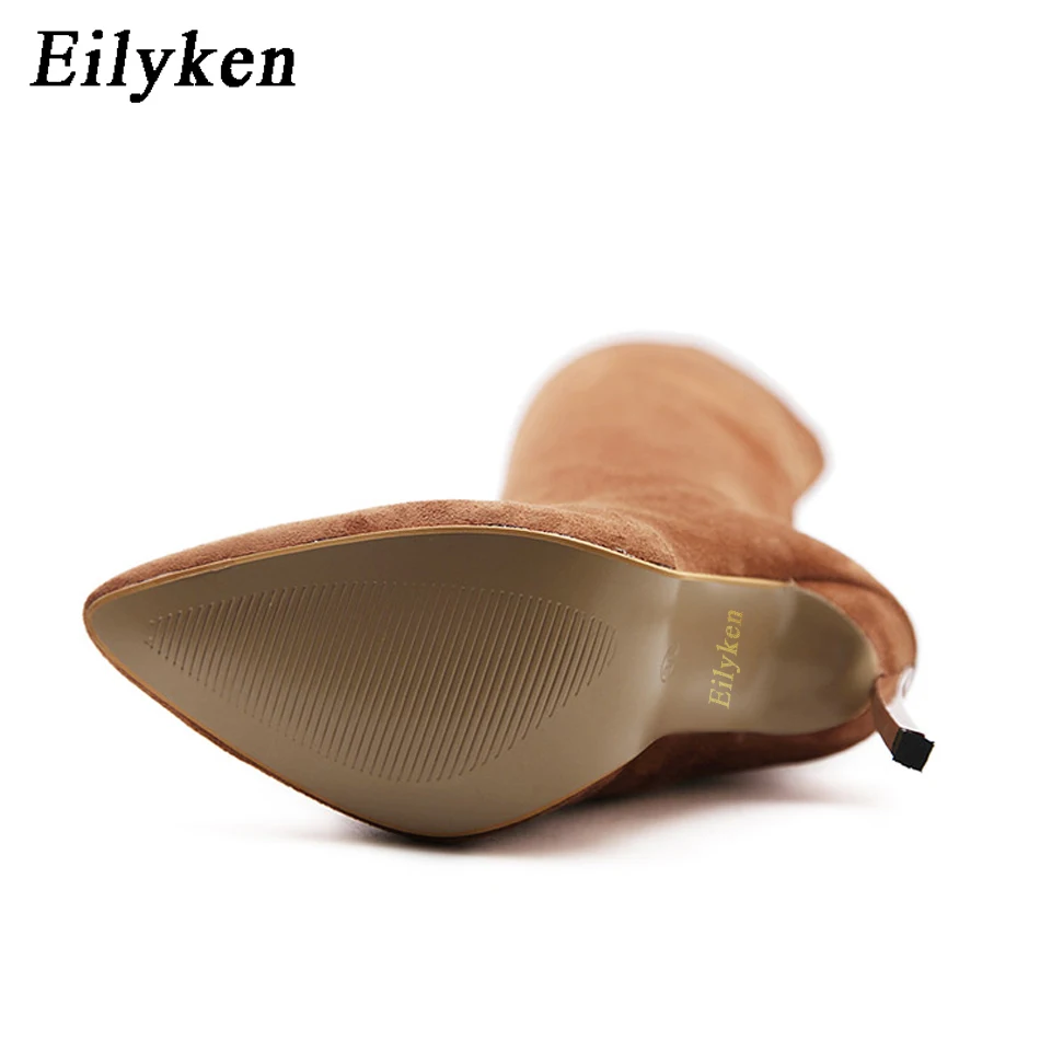 Eilyken/2021 г. Зимние женские сапоги Высокие до бедра из эластичной ткани Модные выше