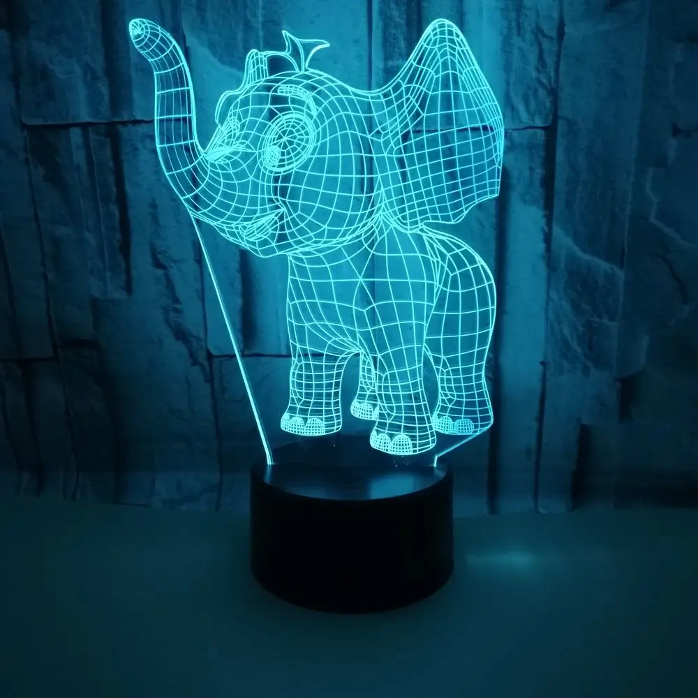 3d лампа в виде слона цветная светодиодная визуальная с сенсорным управлением