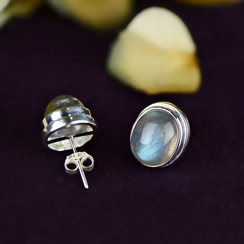 Серьги Серебро 925 натуральный драгоценный камень лабрадорит серьги гвоздики для женщин Лучшие подарки персонализированные ювелирные изделия Bijoux