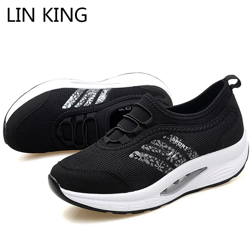 

LIN KING Fashion Women Wedges Shoes Breathable Mesh Casual Shoes Plus Size Woman Swing Shoes Comfortable Female Outdoor Sneakers