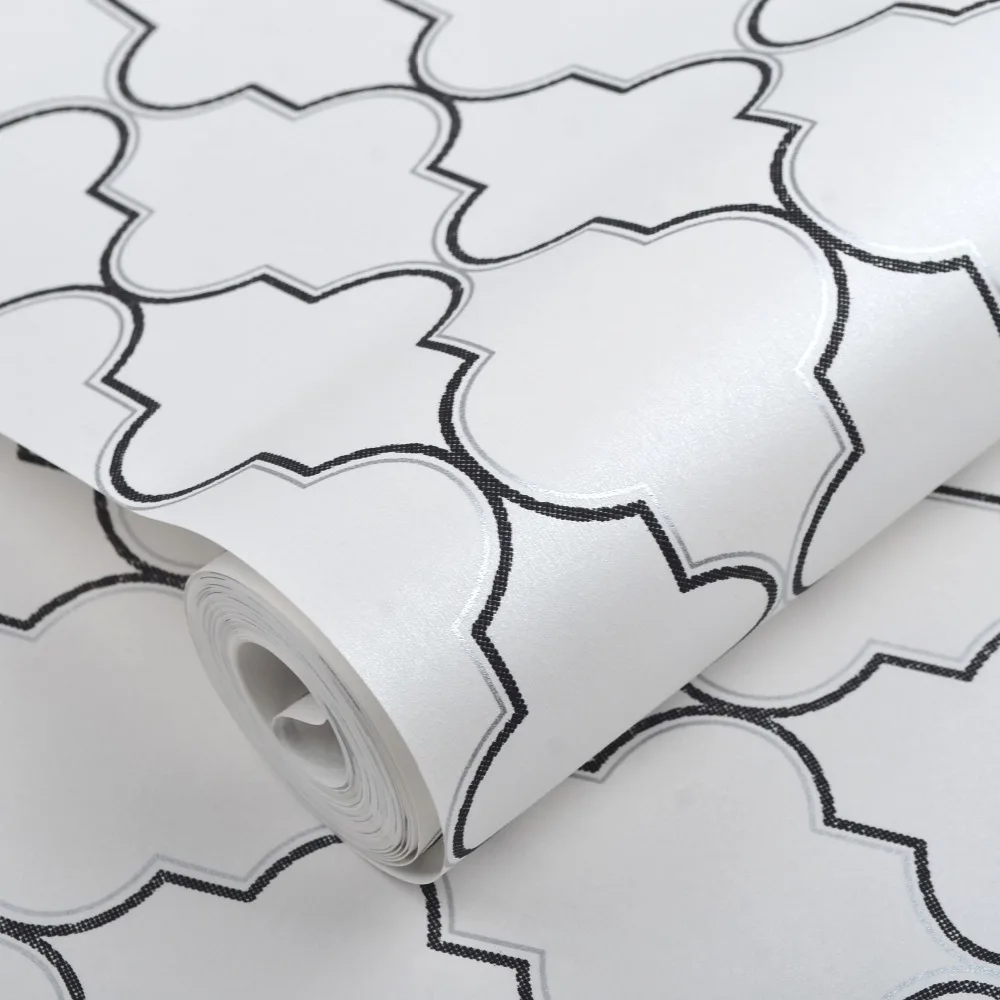 Современные марокканские черно белые обои с геометрическим узором рулон Quatrefoil