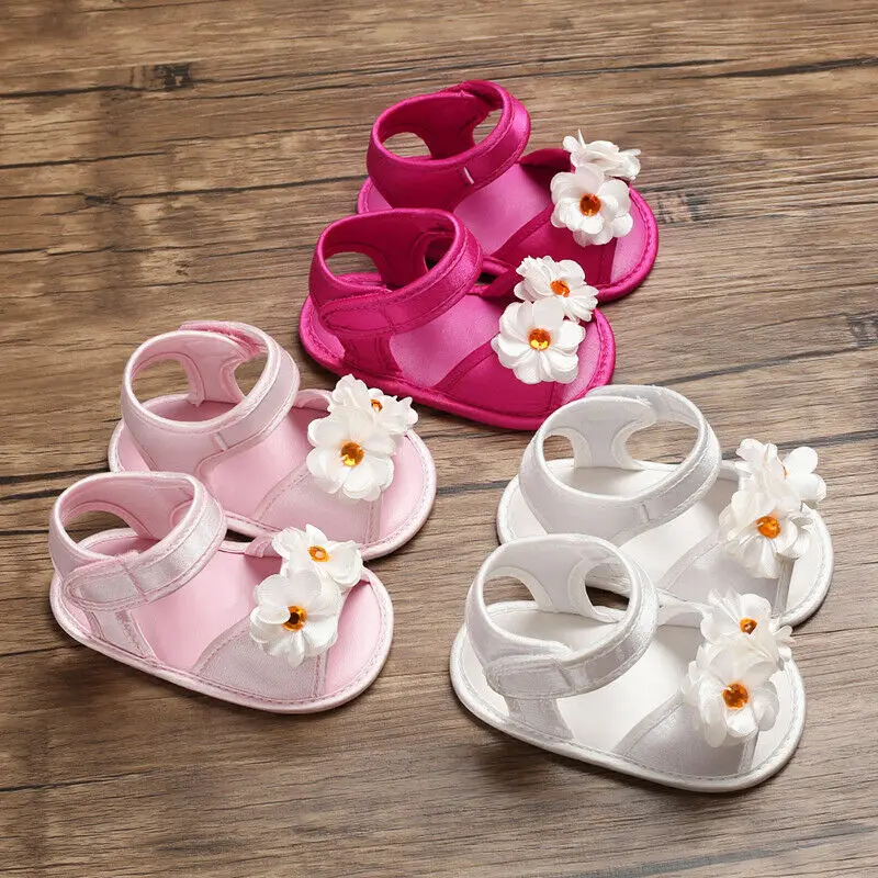 0-18M New Baby Girl Princess Flower Sandals Summer Casual Shoes Infant Girls PU Leather Soft Sole Anti-Slip First Walkers Shoes