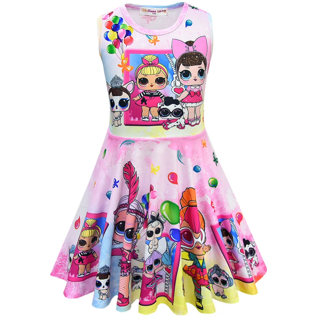 

2019 new Lol Dolls children's dress girls jacquard doll cartoon sleeveless vest pleated dress kids dresses for 3-10year old