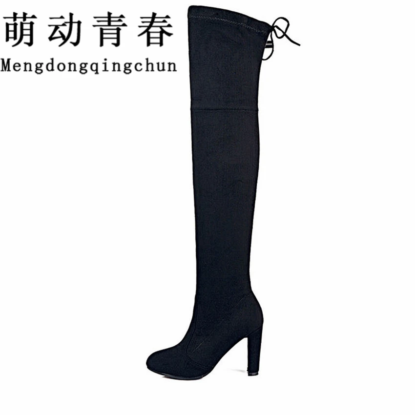 Women Stretch Faux Suede Slim Thigh High Boots Sexy Fashion Over the Knee Boots High Heels Woman Shoes Black Gray Winered hot fashion solid concise suede slim thigh high women boots over the knee winter high heels woman shoes