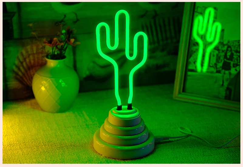 Неоновая вывеска для организаций и магазинов лампа светодиодный Ночной светильник Настольная лампа Фламинго облако Радуга ананас для рождественской вечеринки украшение 3D украшение дома - Испускаемый цвет: SMALL cactus