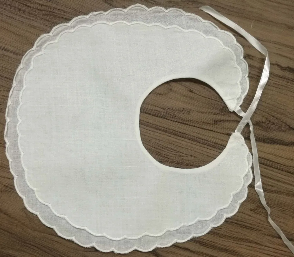 Set of 36 Fashion White Linen Double Scalloped Baby Bib 9"x9"inch dressy bib perfect for any special occasion
