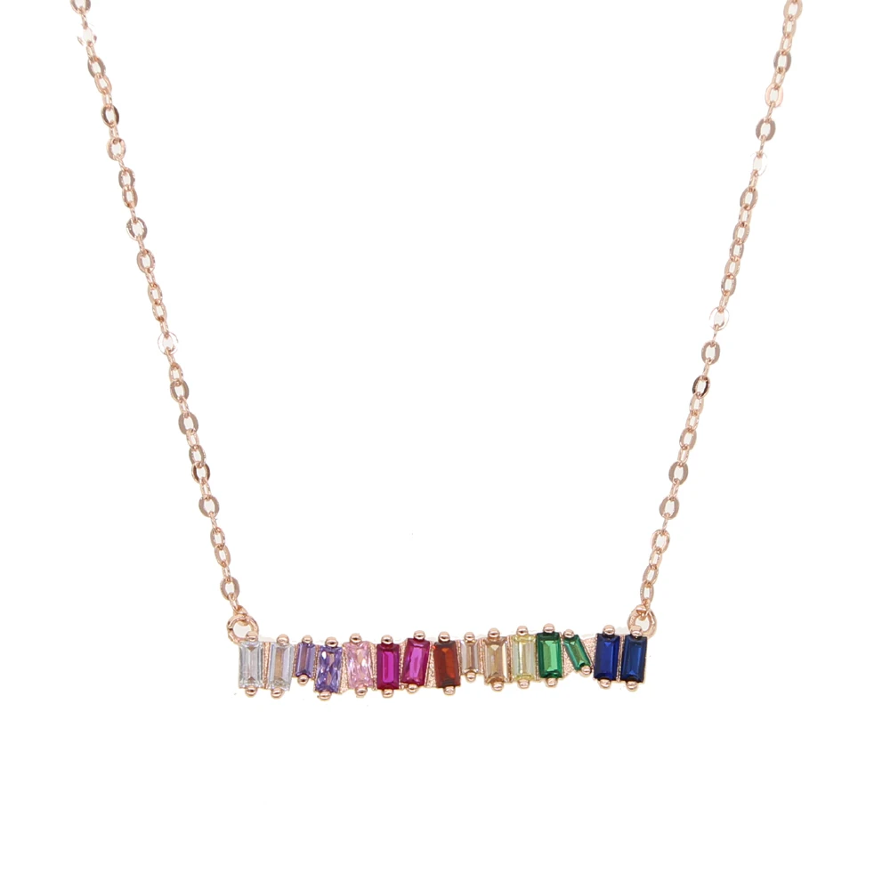 Позолоченное Радужное ожерелье, многоцветное ожерелье с багетом, циркониевым камнем, Радужное колье для женщин, великолепное классическое Ювелирное Украшение