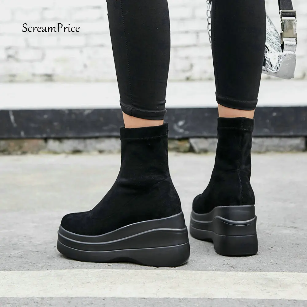 flat track sole stretch ankle boots