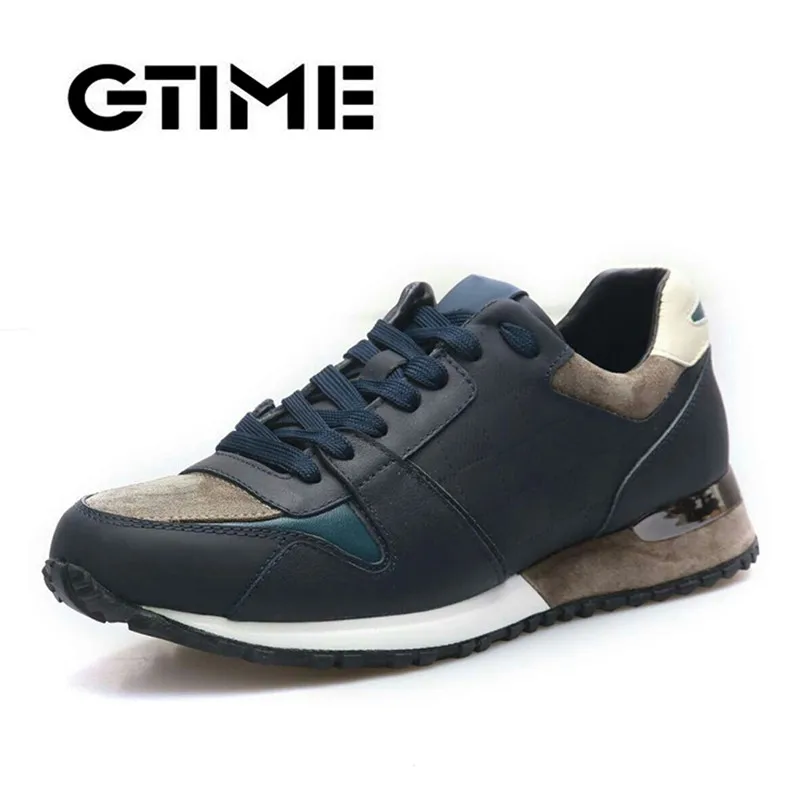 

GTIME New Trend Men's Genuine Leather Low Help Lace-up Casual Shoes Non-slip Comfortable Wedge Shoes For Sports #Y99