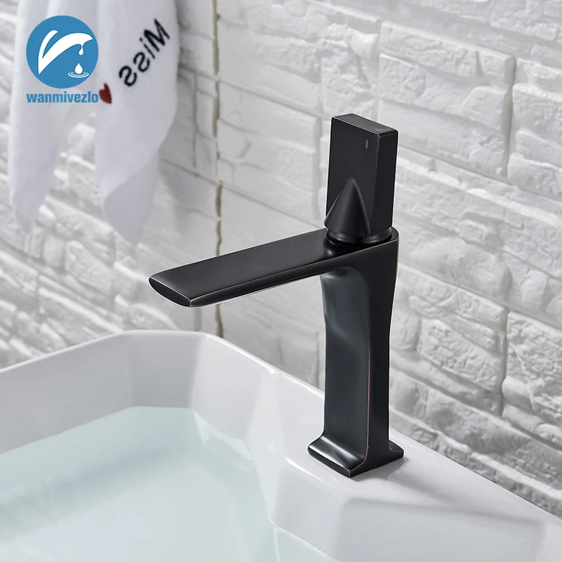 Black Bronze Bathroom Sink Faucet Cold Hot Water Metered Single handle Bath Brass Crane Silver | Обустройство дома