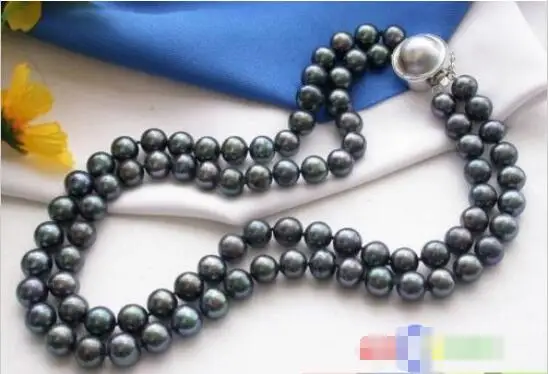 

Hot sale new Style >>>>>AA++ 2ROW 11mm BLACK ROUND FW PEARL NECKLACE MABE