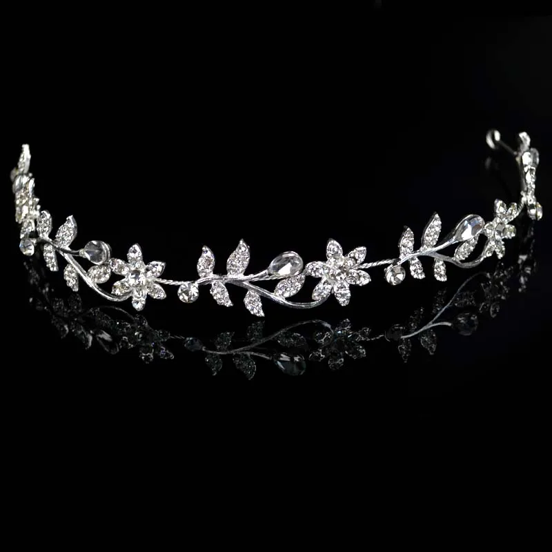 

TOP Quality Silver Flower Leaves Woman Headdress Elegant Crystal Girl Leisure Hair Headband Bride hair Decoration Hair Ornaments