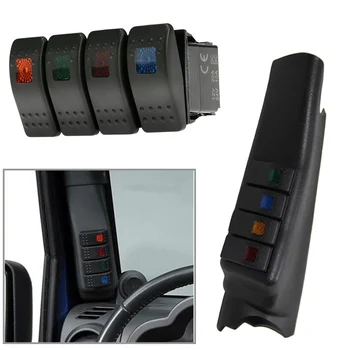 

Left side A-Pillar Switch Pod Panel Kit with 4 LED Boat Rocker Switch for Jeep Wrangler 2007-2015