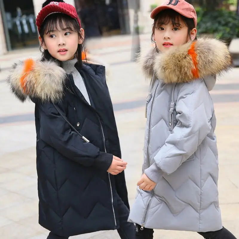 

-30 Degree Children Russia Winter Jacket for Girls Thick Duck Down Jacket Kids Outerwears Warm Coat Parka Real Fur Girl Clothes