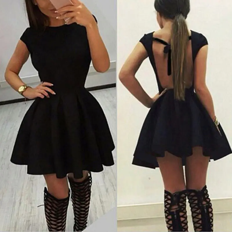 

Sexy Princess Backless Bowtie Bandage Dress Pleated A-line O-neck Summer Party Dresses M8694
