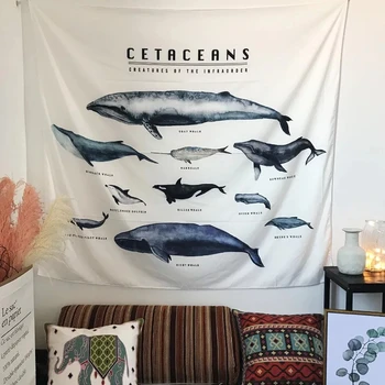 

Nordic style cetaceans cloth tapestry,multi-function tapestry , table cloth, decoration wall cloth, wearable beach blanket