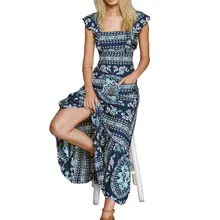 Boho Inspired 2017 summer dresses floral print cotton backless long maxi dress hippie chic ruffles sleeve women sexy vestidos