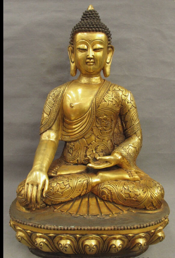 

30" Tibet Bronze Gilt Temple Shakyamuni Sakyamuni Buddha Flower Robe Statue S0617