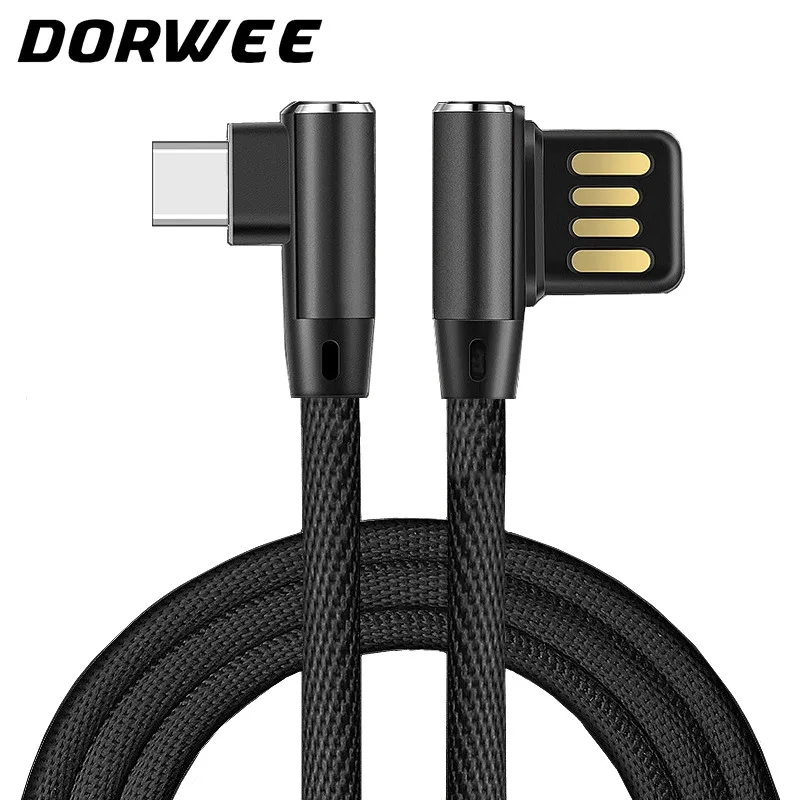 

DORWEE 1M/2M 90 Degree USB Type C Cable Fast Charging Data Cable For Samsung Galaxy S9 S8 L Type Type-C USB C Cable black
