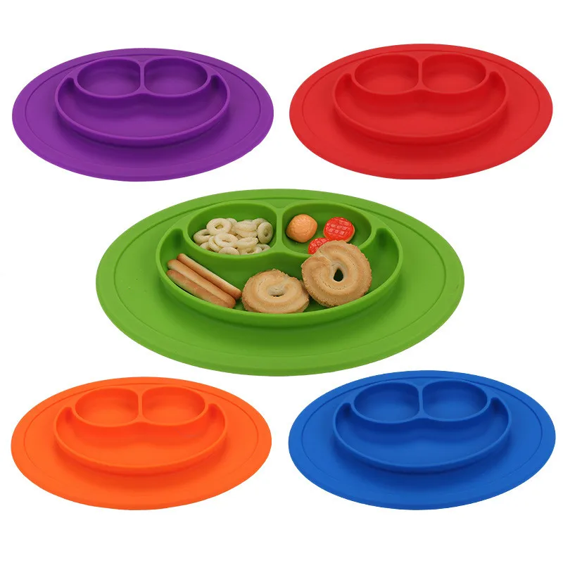 Smile Face Baby Silicone Placemat / Plate / Tray Self Suction to Table