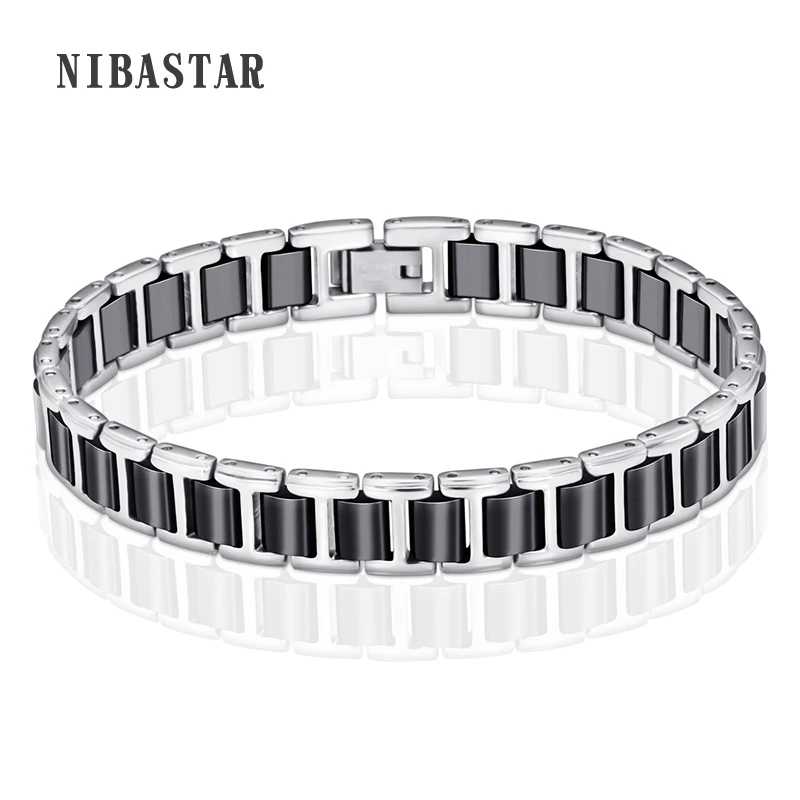 

Trendy Jewelry Ceramic Bracelet Bangle Health Magnetic Power Titanium Bracelets Black With Silver Color Men Bracelet & Bangle