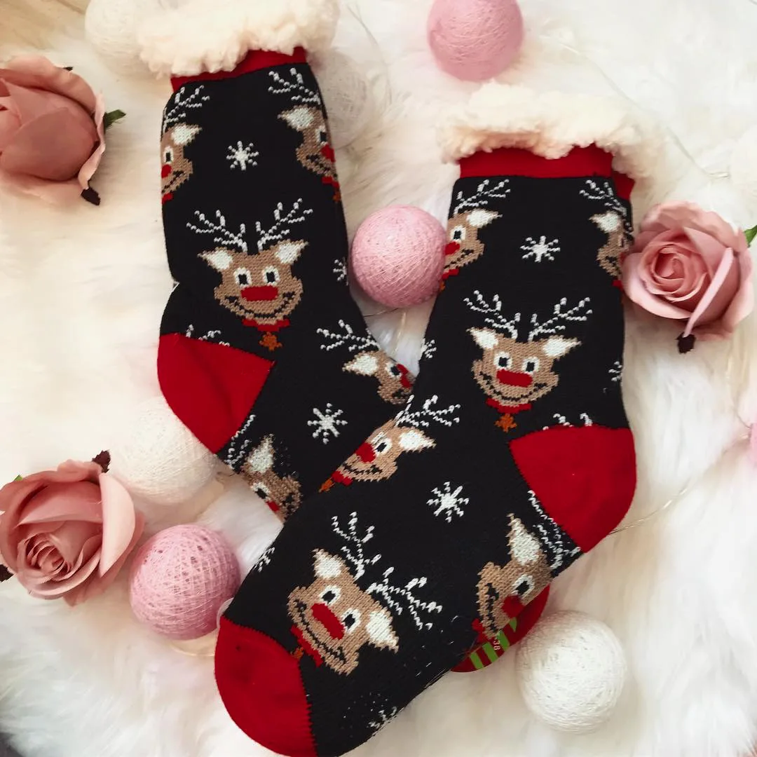 1 пара, вязаные шерстяные носки с кроликом для женщин и девочек, милые теплые зимние детские носки на Рождество