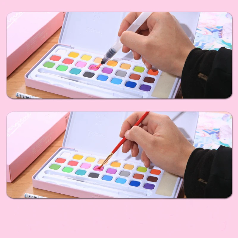 Железная коробка для хранения 24/18 цветов Твердые акварельные краски порошок торт поставки детские кисть 9/7 шт/комплект, принадлежности для живописи